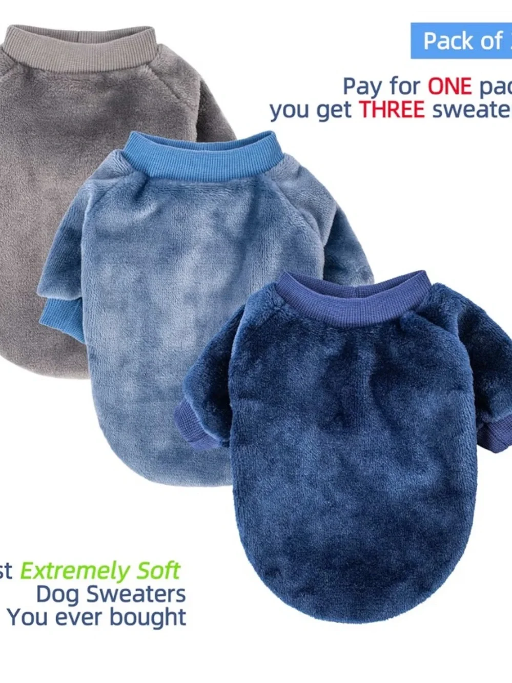 NWOT Set of Three (3) Plush Dog Sweaters